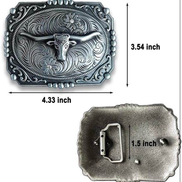 Western Cowboy Belt Buckle Longhorn Texas Bull Horse Buckles for Men - Picture 4 of 5